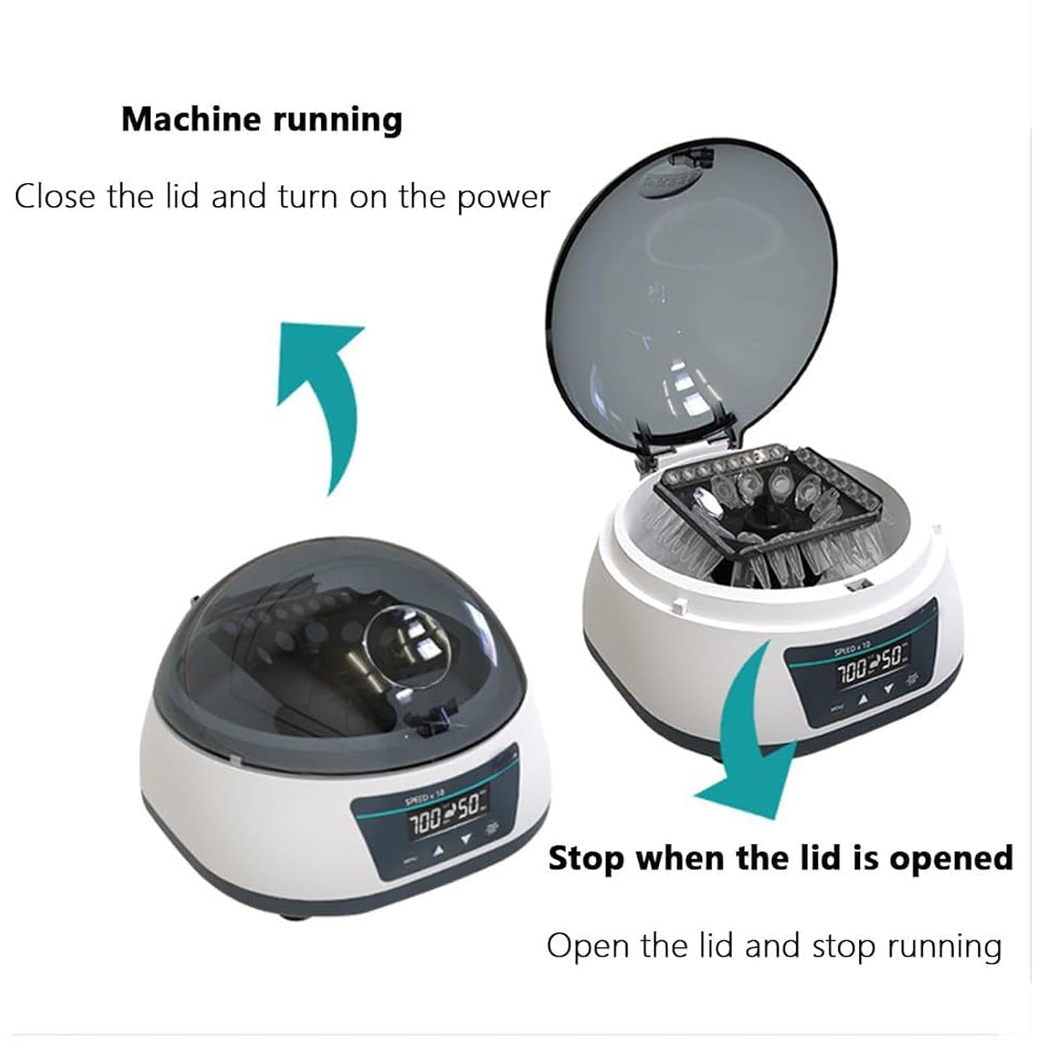 Lab Benchtop Centrifuges with Adjustable RPM & Digital Display LCD, Mini Centrifuge for 0.2/0.5/1.5/2ml Scientific Test Tubes Micro Centrifuge, 5000-7000 RPM/1680-3286 xg