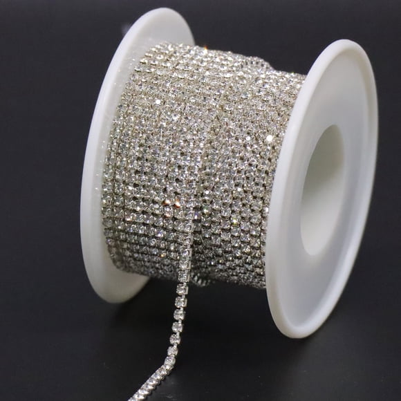 Jerler con ribete de diamantes de imitación de cristal, 10 yardas, acero inoxidable, 6,5 mm, 2 mm