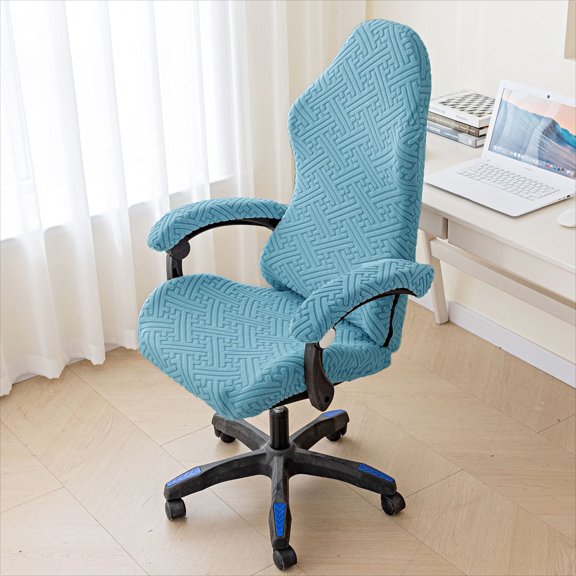 Nvzi -b Elastic Chair Cover Gaming Chair Thickened Protection Wear-Resistant Zipper Closure Solid Color Armchair Slipcovers Computer Office Seat Chair Cover Blue