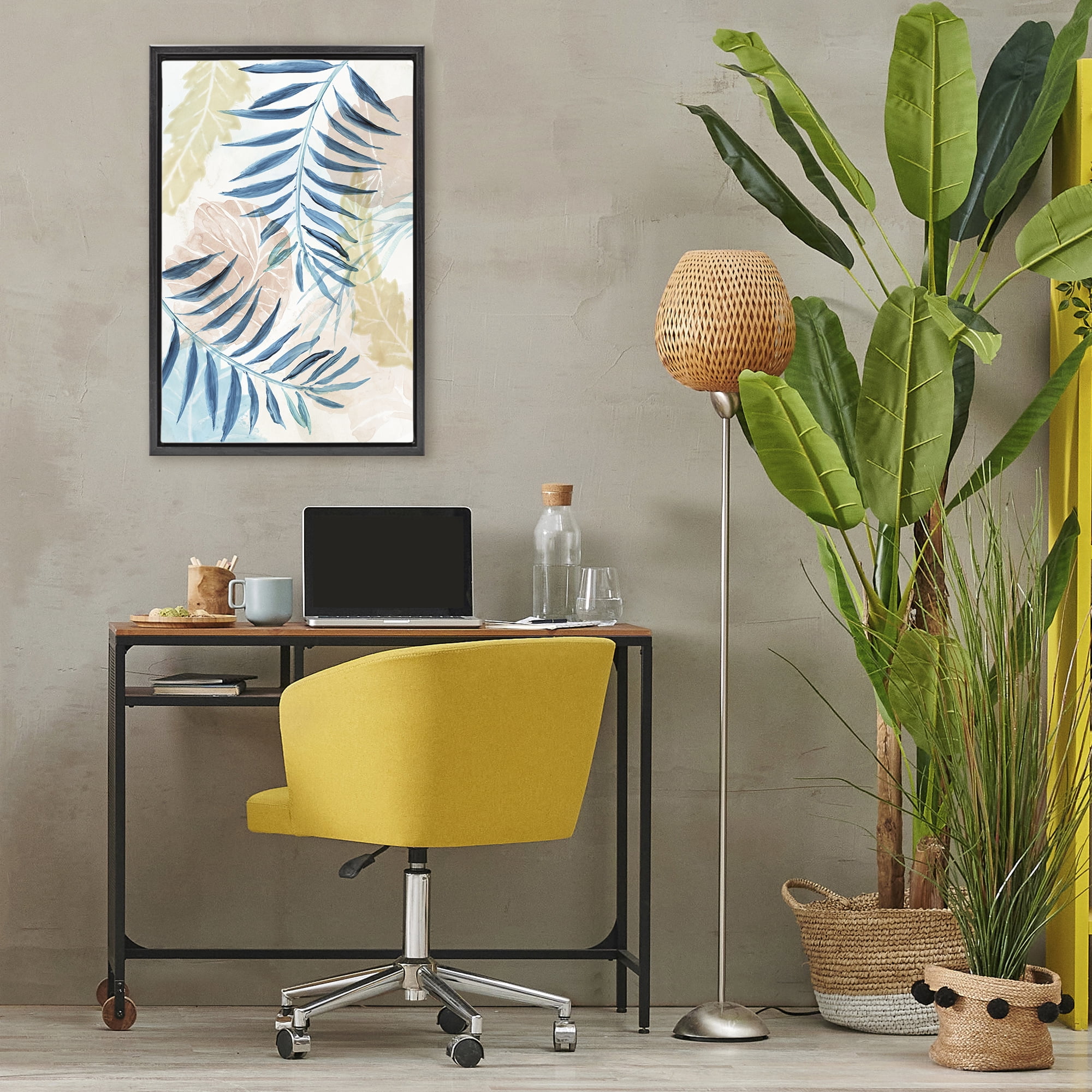Stupell Industries Palm Fronds in Pastel Haze Black Framed Floater Canvas Wall Art, design by Nan