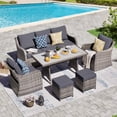 thumbnail image 2 of MEISSALIVVE 6 Pieces Patio Furniture Set with Dining Table, Outdoor Wicker Conversation Set with Fixed Chairs, Wicker Armrest, 2 Ottomans, Gray, 2 of 10