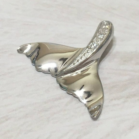 Unique Hawaiian Ocean Wave Whale Tail Necklace, Sterling Silver Whale Tail CZ Pendant, N6144 Birthday Valentine Mom Gift, Island Jewelry