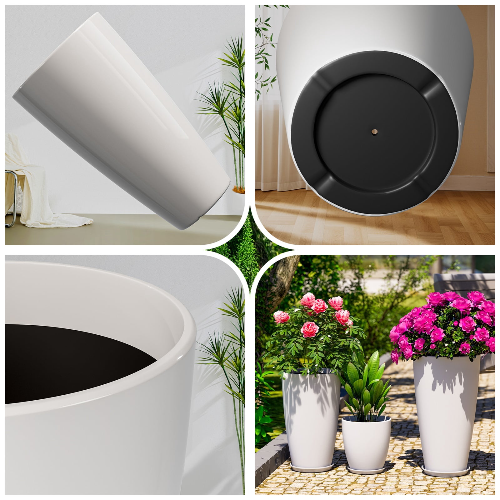 24,21,10 inch Large Planter for Indoor & Outdoor Plants, Set of 3, Sturdy Plant Flower Pots Modern Decor for Front Porch Patio,White