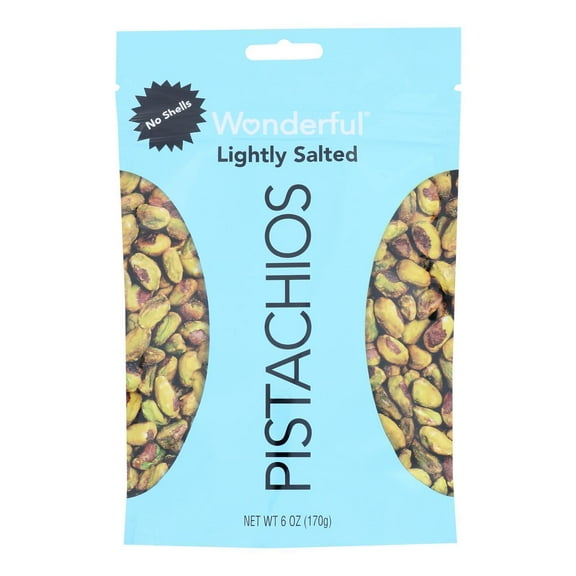 Wonderful Pistachios, No Shells Roasted & Lightly Salted Nuts, 6 Ounce Bag