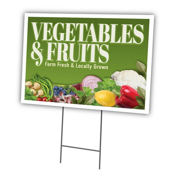 Vegetables And Fruits 12" X 16" Yard Sign & Stake | Advertise Your Business | Stake Included Double Sided Image | Made in The USA