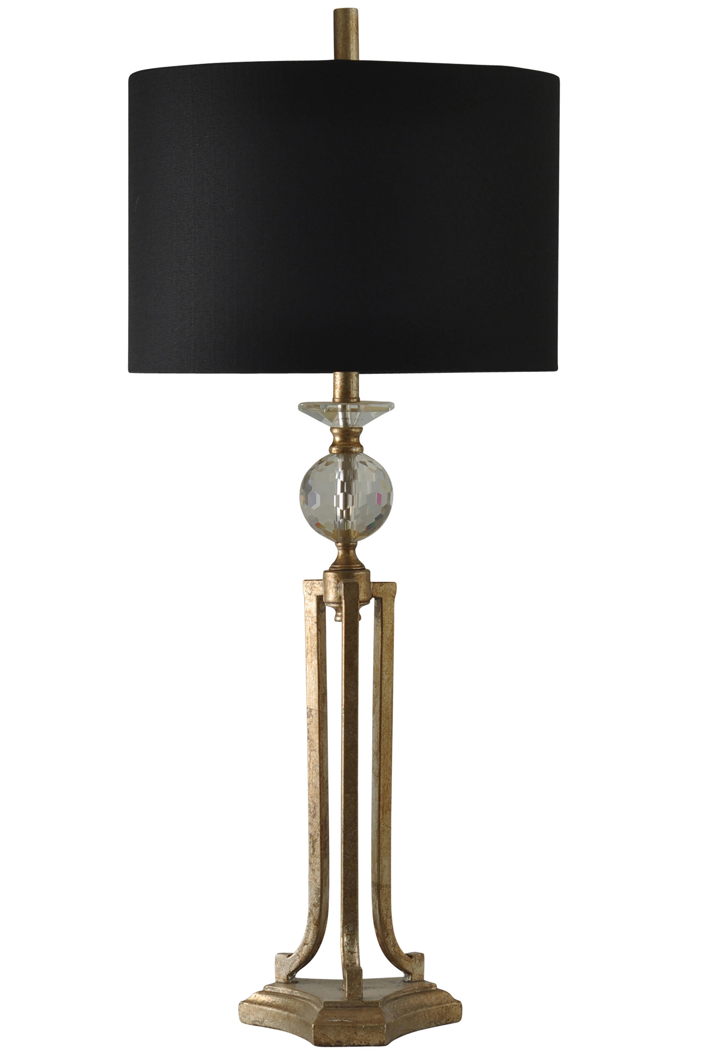 Table Lamp Vintage Gold Finish Black Hardback Fabric Shade