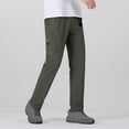 thumbnail image 2 of Men’s Casual Solid Work Jeans Pants Trousers with Belt, Elastic Waist Button Zipper Straight Leg, Comfortable Stretchy Daily Wear Classic Fit | AESTIVO,Green M, 2 of 5