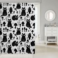 thumbnail image 2 of Manfei Spooky Black Cat Shower Curtain 72Wx84L, Wildflower Mushroom Bathroom Shower Curtain, Black Gray, 2 of 5