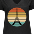 thumbnail image 4 of Inktastic Paris Eiffel Tower Retro Sunset Women's Plus Size V-Neck T-Shirt, 4 of 5