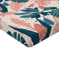 thumbnail image 4 of Ambesonne Tropical Fitted Sheet, Simple Monstera Palm Art, Queen Size, Coral Dark Teal Peach, 4 of 5