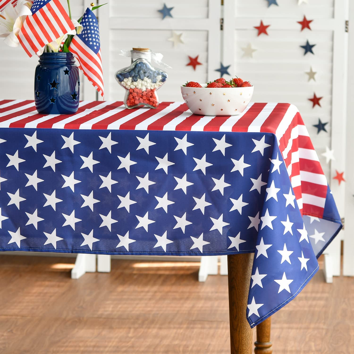 Artoid Mode 4th of July Tablecloth 60 x 84 Inch, Patriotic Independence Day American Flag Table 