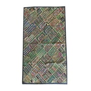 Mogul Bohemian Banjara Tribal Mirrors Embroidered Artisan Vintage Green Patchwork Sari Tapestry Wall Hanging
