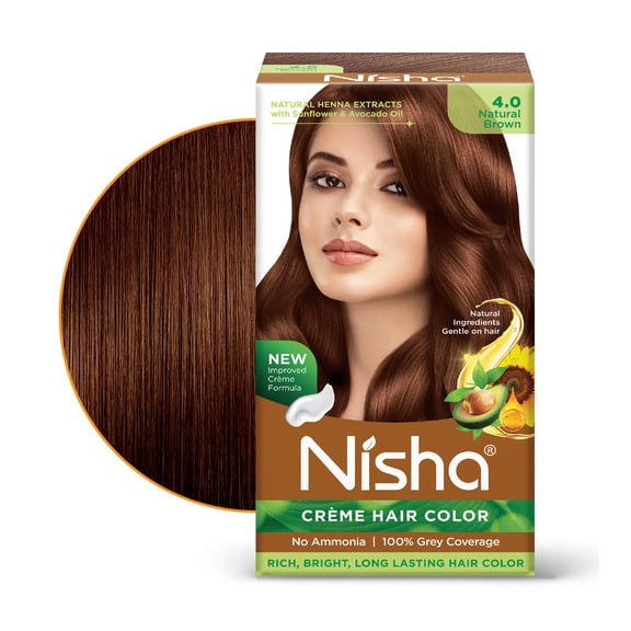 Nisha Creme Hair Color | Permanent Long Lasting Brown Hair Dye Colour Kit | Natural Brown | 60gm / 2.02 Oz
