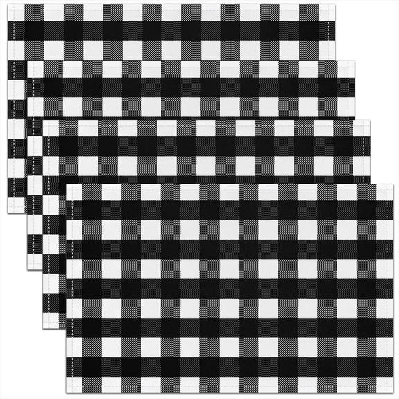 Black White Grid Placemats for Dining Table Set of 4, Modern Simple Style Geometric Place Mats 12x18 Inch for Restaurant,Abstract Art Kitchen Table Mats Easy to Clean