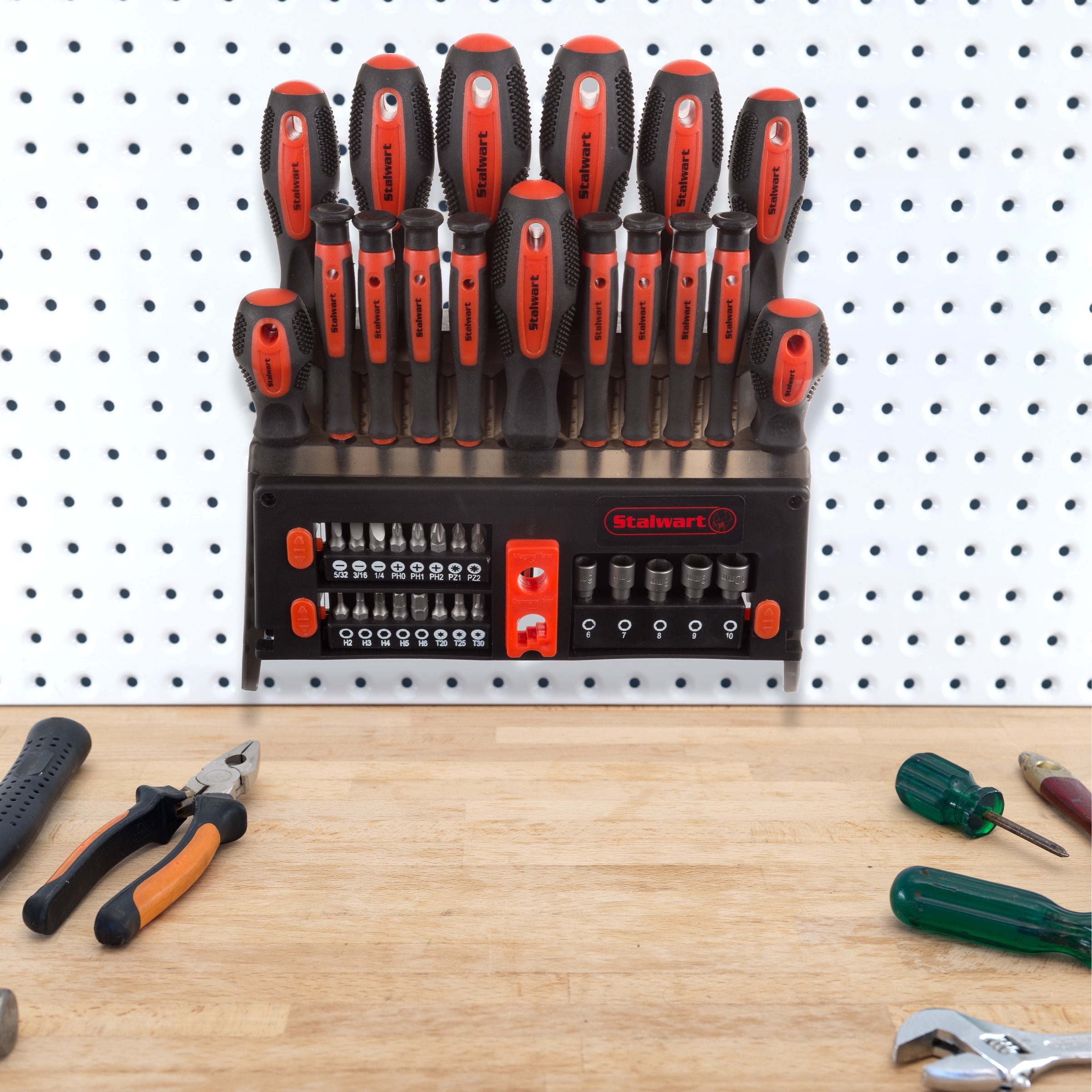 Stalwart 39-Piece Magnetic Screwdriver Set Tool Kit with Storage Rack