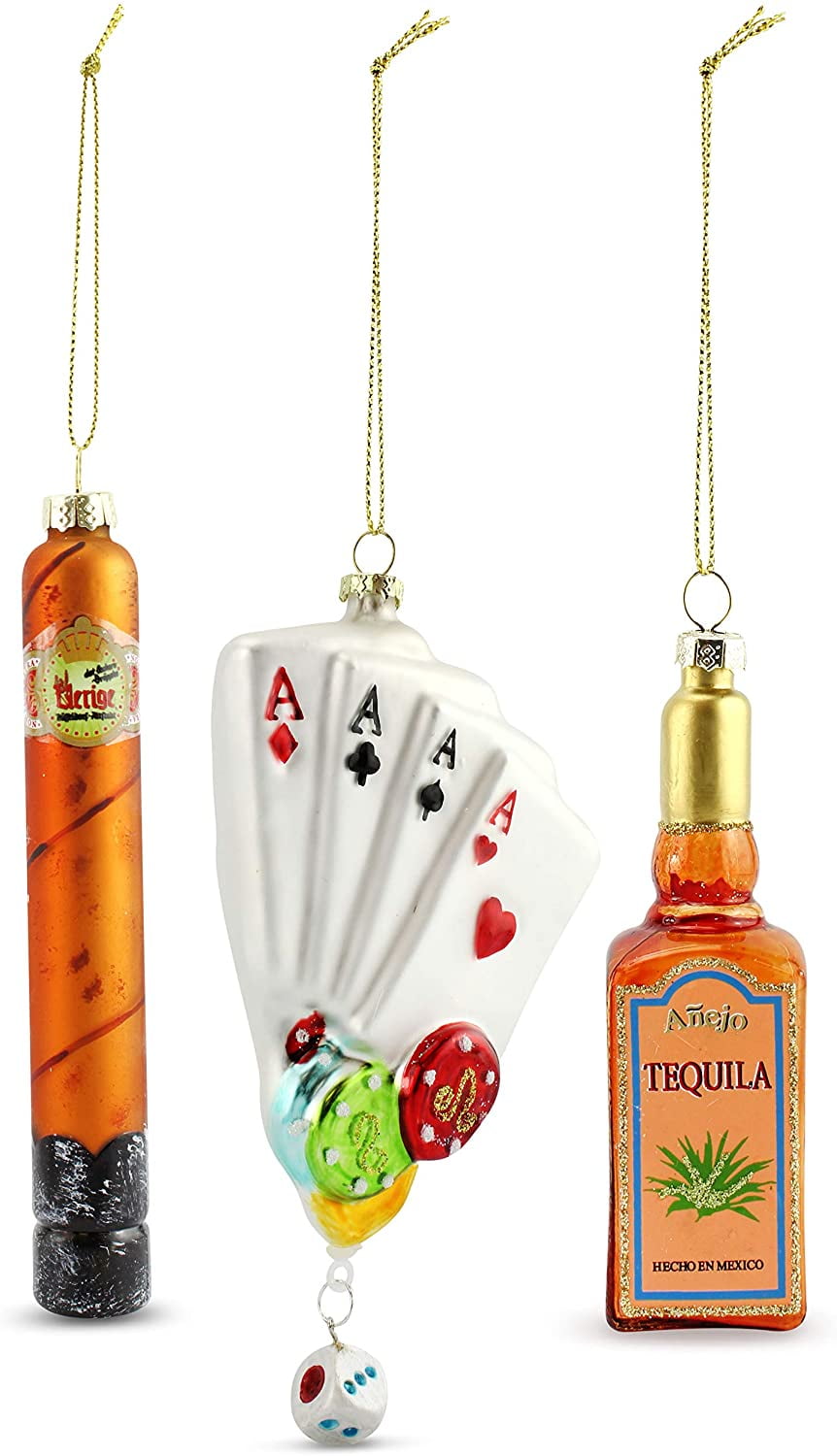 Will Explicitly plus Glass Poker Ornament Set, 3-Piece Set with Cards, Cigar, and Tequila Bottle  - Walmart.com