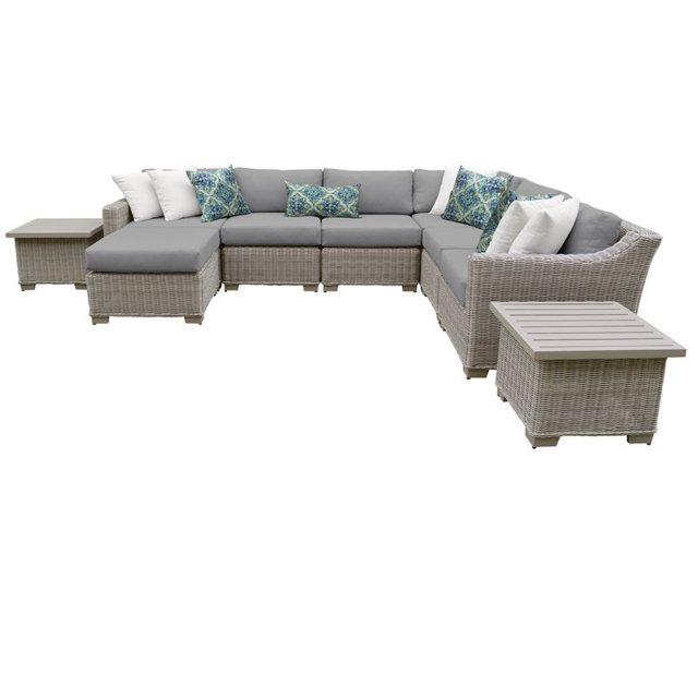 Coast 9 Piece Outdoor Wicker Patio Furniture Set in Grey