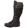 thumbnail image 2 of Women's Knee High Mid Calf Boots Ruched Suede Slouch Knitted Calf Buckles (Elma-02, Charcoal 9), 2 of 5