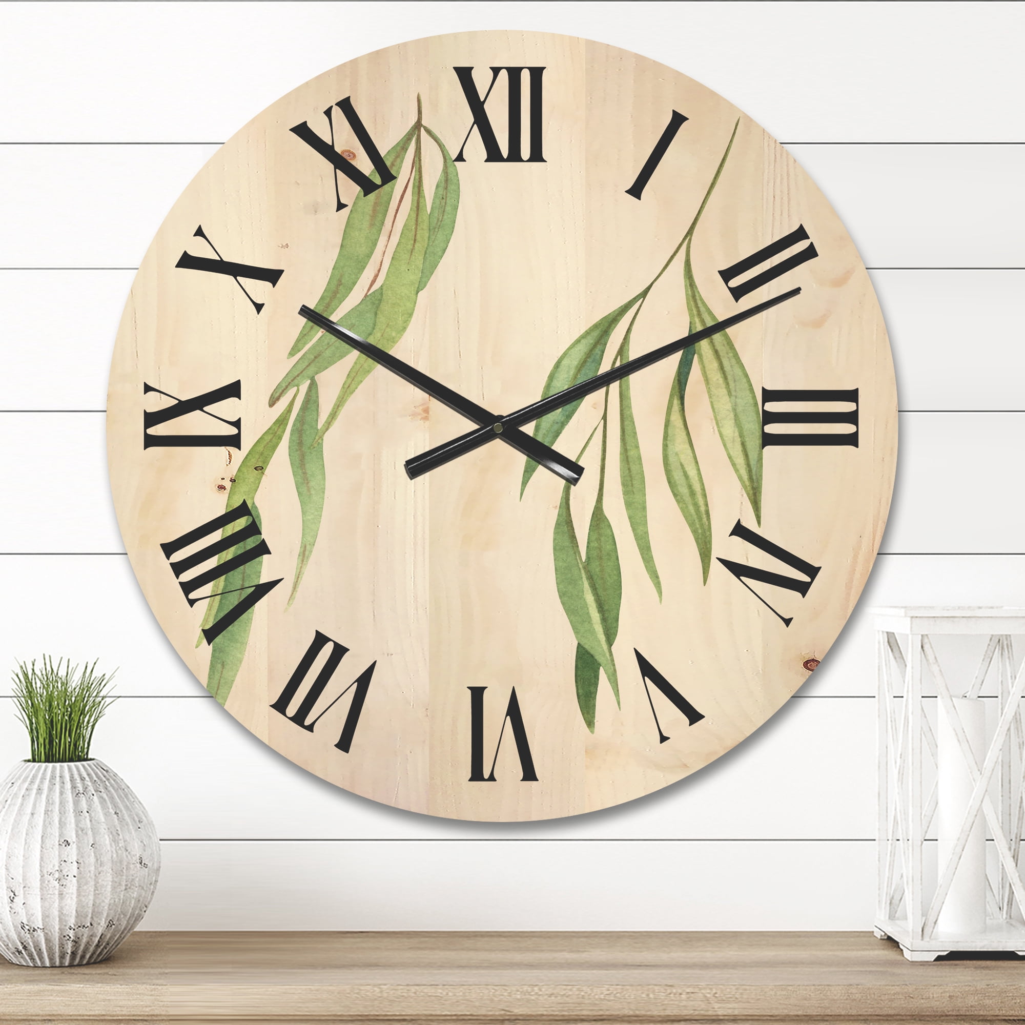 Designart 'Two Willow Branches On White' Farmhouse Wood Wall Clock