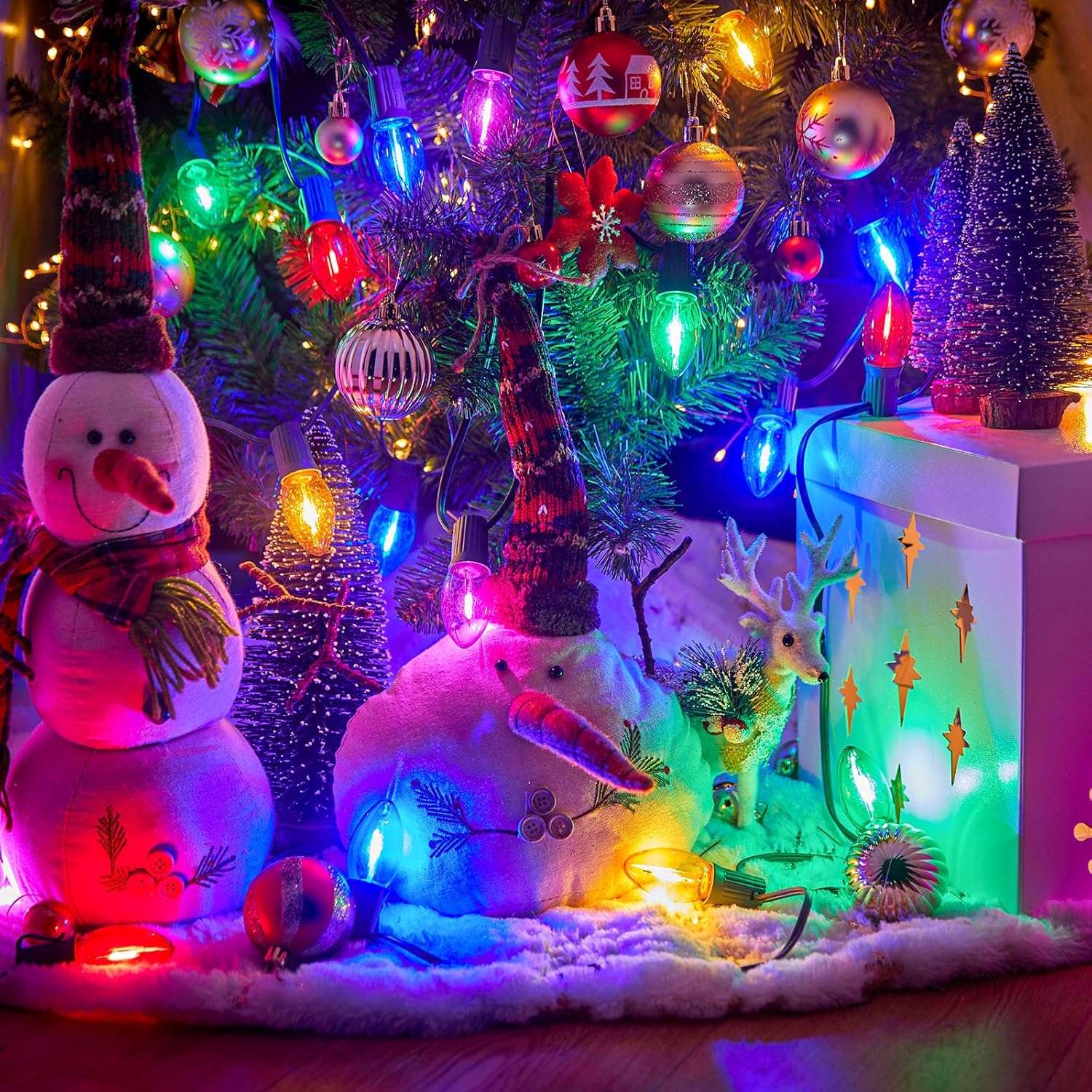 65FT C7 LED Colorful Bulbs Outdoor String Lights with 48+2 Shatterproof Bulbs, Multi-Color Light Bulbs for Christmas Wedding Patio Garden Decoration