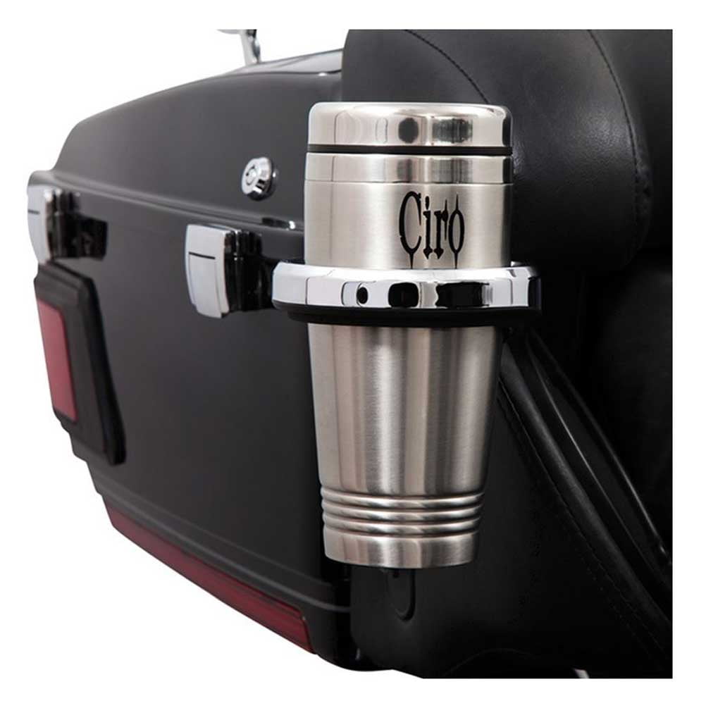 Ciro Chrome Cup Holders Multiple Sizes & Mounts for Harley, Includes