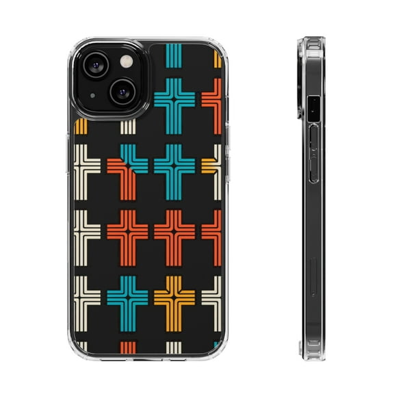 DistinctInk Clear Hybrid Case for Apple iPhone 13 (6.1" Screen) - Title: "Vibrant Contrast: Alternating Bold and Thin Christian Cross Pattern - Lightweight Grip