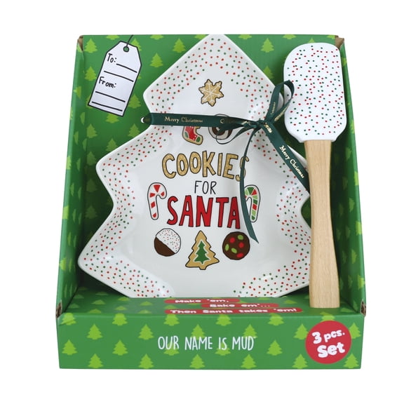 Enesco Our Name is Mud Tree Cookie Christmas Plate and Spatula Set, Microwave and Dishwasher Safe, 2 Pieces 10in L