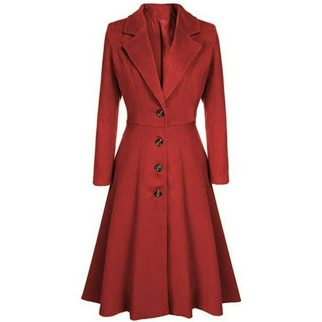 Women‘s Woolen Blend Coats Coat Lapel Wrap Swing Flared Winter Long Overcoat Jacket