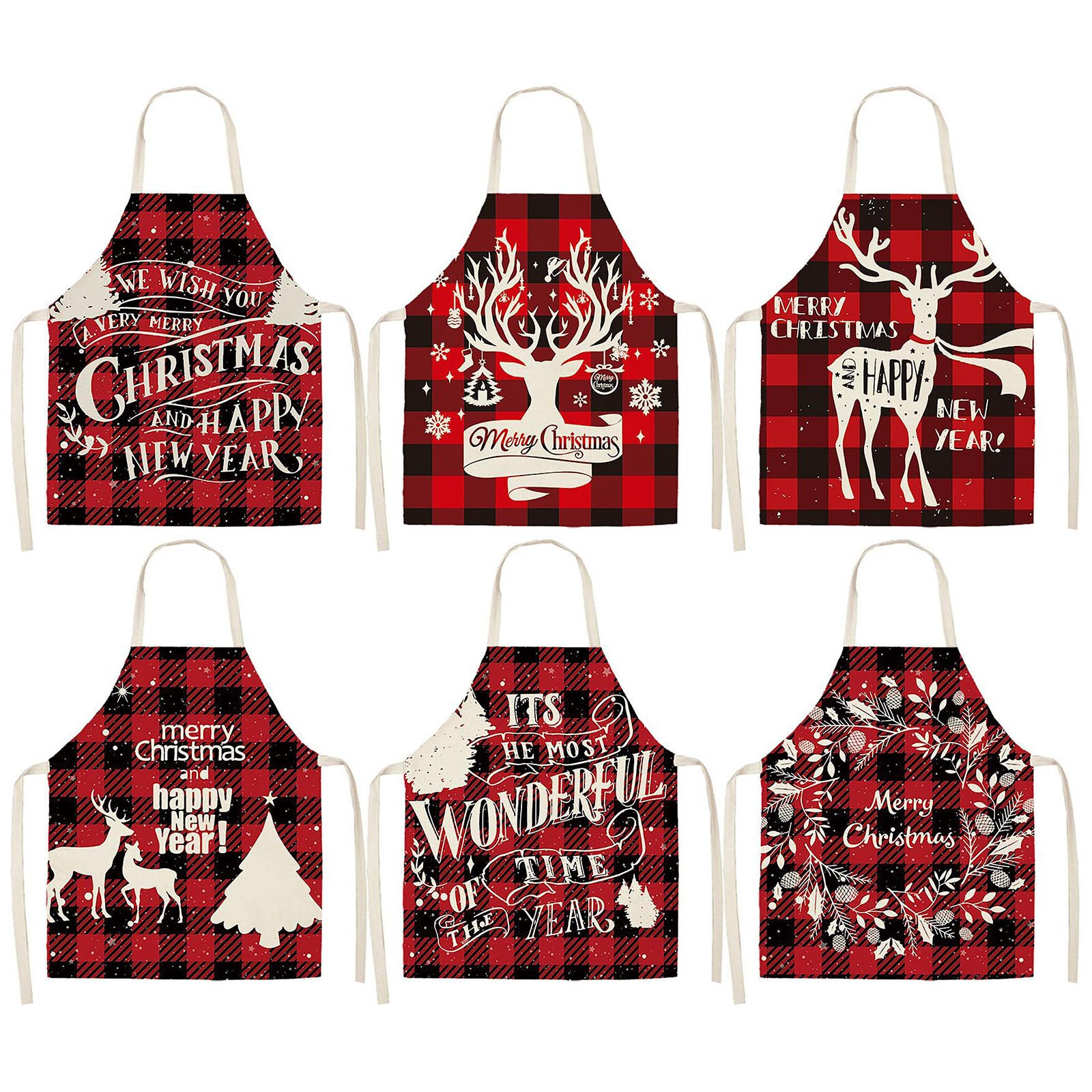 npkgvia apronClearance,Christmas Kitchen Cooking Aprons Plaid Aprons ...