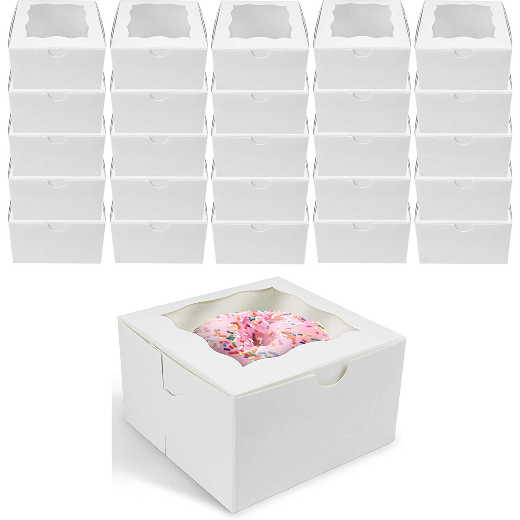 25 Small Bakery Box with Window 6x6x3 White for 