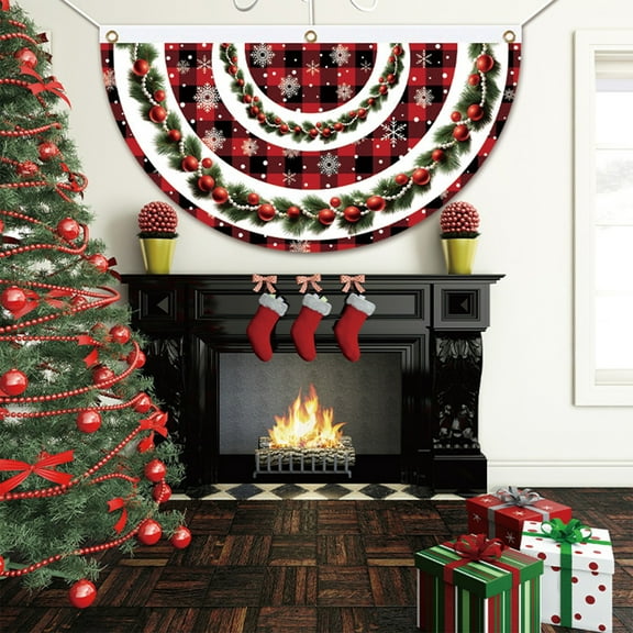 HomeKingdee Christmas Red and Black Buffalo Plaid Bunting Fan Flag for Outside Plaid Xmas Trees Hanging Flag Banner Pleated Buntings for Christmas Garden Decor