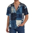 thumbnail image 1 of Fotbe Indigo Patchwork Quilt Camisa Estampada de Manga Corta para Hombre, Casual de Verano, Estilo Playero, Sin Arrugas-Small, 1 of 5