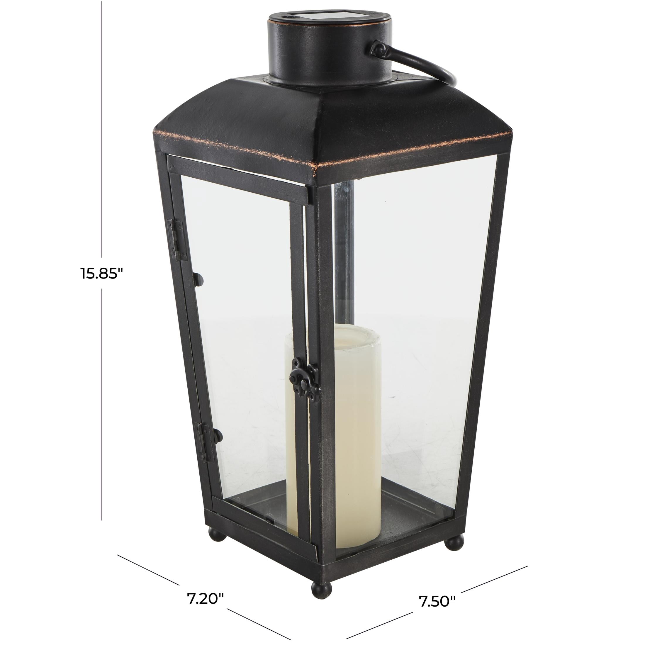 DecMode Black Metal Modern Candle Lantern with Gold Accents