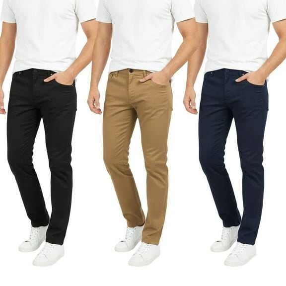 BenBen Men Chino Pants Slim Fit Cotton Stretch Everyday Wear - 3 Pack
