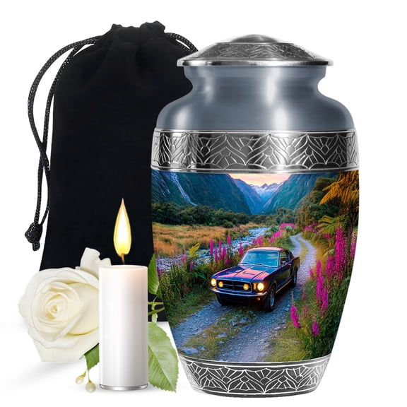 JAGASY Car Urn for Car Lover - Large Lavender Grass Urns for Human Funeral - Mountain Urn for Grandfather - Memorial Funeral Urns for Adult Male Ashes - 10 Inch
