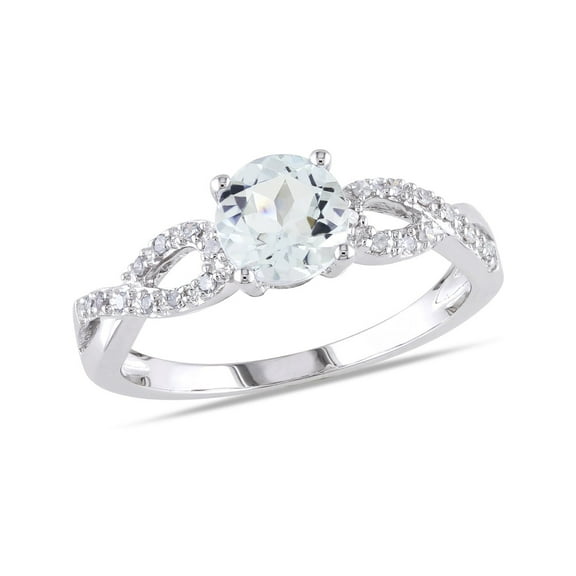3/4 Carat (Ctw) Light Aquamarine Infinity Ring in 10K White Gold with Diamonds for Women
