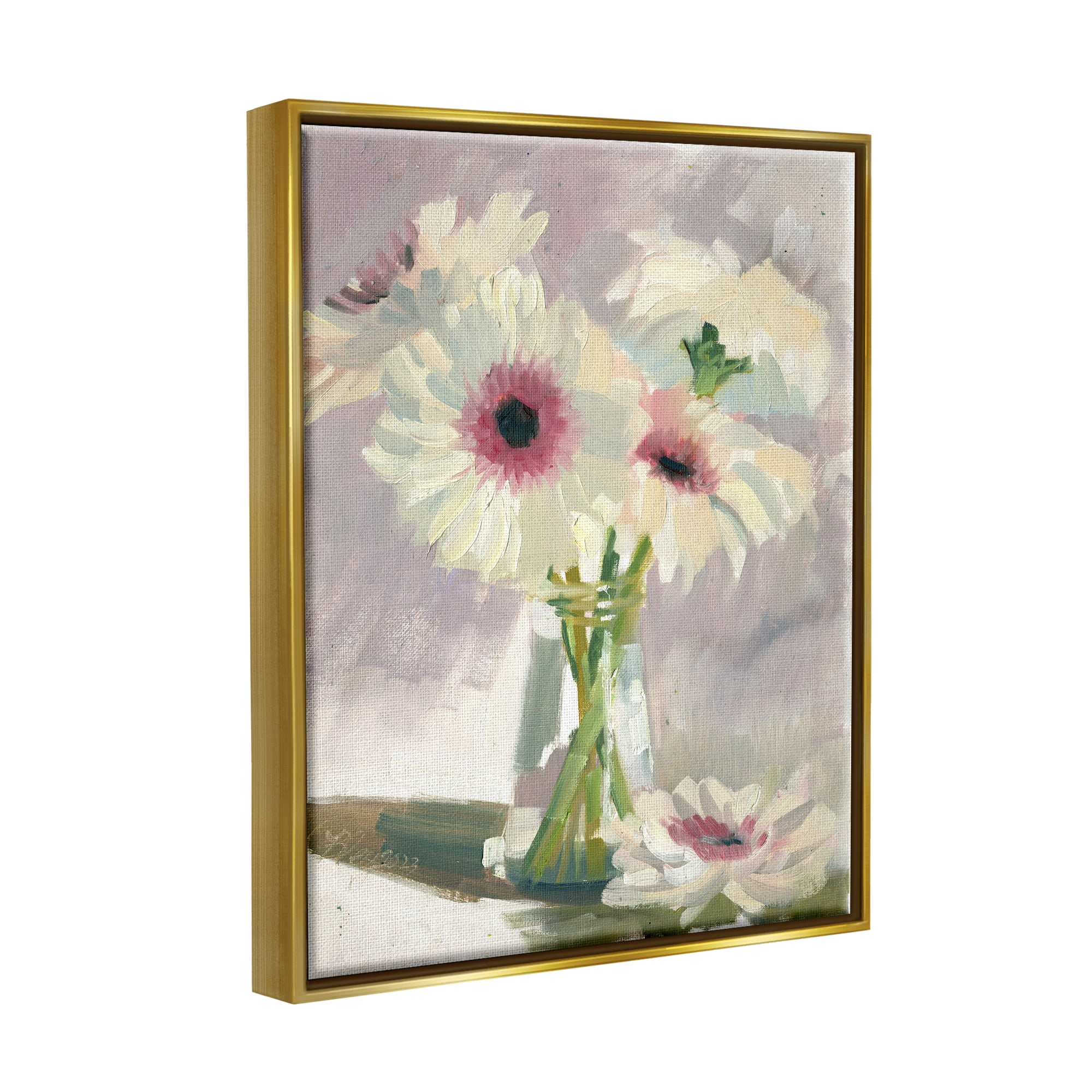 Stupell Industries White Mums Painting Botanical & Floral Painting Gold Floater Framed Canvas Art Print Wall Art, 25 x 31