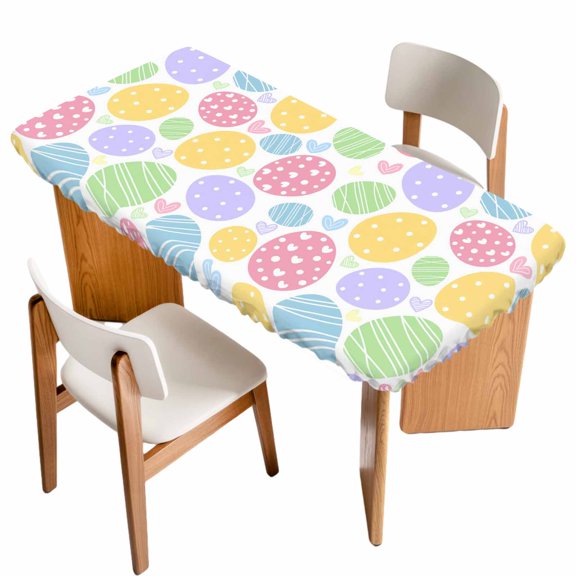 Easter Eggs Table Cloths for 3 Foot Rectangle Tables, Cute Colorful Spring Love Country Patio Waterproof Elastic Fitted Tablecloths, Washable Rectangular Table Cover for Camping