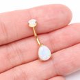 thumbnail image 4 of Implant Grade Titanium Golden Internally Threaded Teardrop Opal Prong Belly Button Ring, 4 of 5