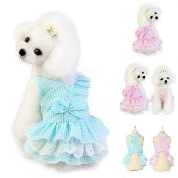 Cheers.US Pet Dress Sweet Comfortable Cotton Lovely Bowknot Dog Princess Dress Puppy Skirt Soft, Sweet, Comfortable for Cats and Small Dogs to Wear in Spring and Summer