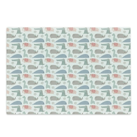 Cartoon Cutting Board, Pastel of Crocodile and Balloons Jungle Party Animals Print, Decorative Tempered Glass Cutting and Serving Board, Large Size, Multicolor, by Ambesonne