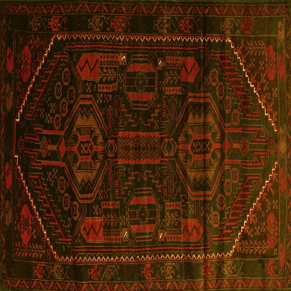 Ahgly Company Machine Washable Indoor Square Persian Yellow Traditional Area Rugs, 6' Square