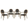 thumbnail image 2 of Emma + Oliver Set of Four Indoor/Outdoor Stacking Thonet Bistro Style Chairs with Arms, Black Textilene Seat and Natural Bamboo Finished Metal Frame, 2 of 15