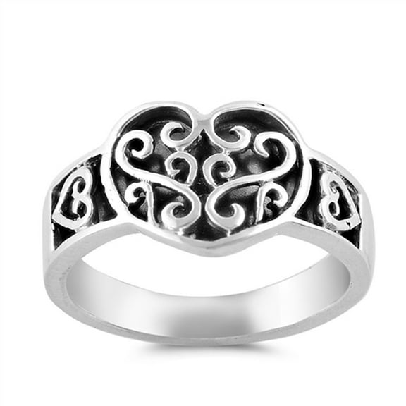Victorian Filigree Vintage Heart Promise Ring .925 Sterling Silver Jewelry Female Male Size 10