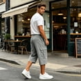 thumbnail image 7 of Nestiefly Men's Capri Cargo Casual 3/4 Shorts Elastic Waist Drawstring Wide Leg Below Knee Sweatpants Baggy with Pockets Light Gray 2XL, 7 of 7