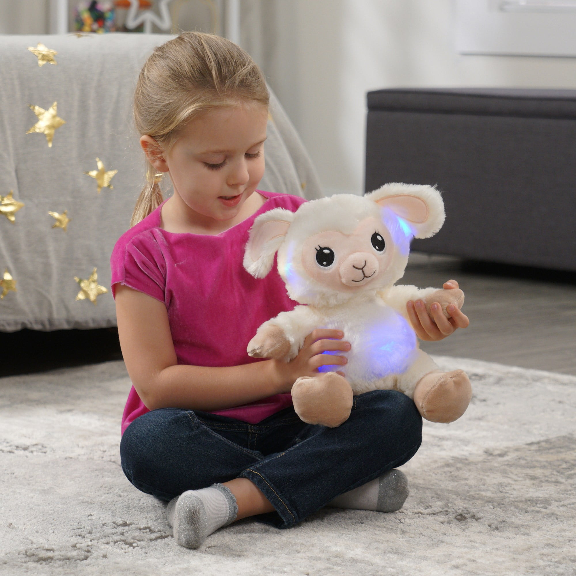Happy Nappers: Lullabrites Lamb - Musical Light Up Bedtime Plush - Cream & Tan - Plays 3 Lullabies, Soft Animal, Day & Night Soothing Toy, Kids