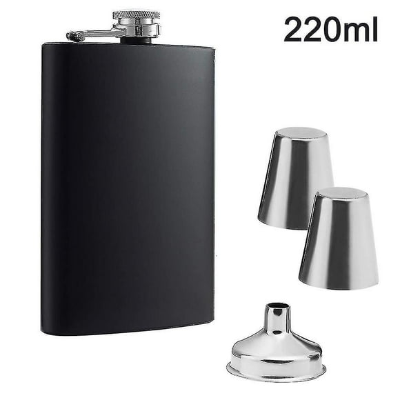Hip Flask Made Of Stainless Steel With 2 Schnapps Cups And A Filling Funnel In A Set, In A Gift Box, With Screw Cap, Pocket Bottle