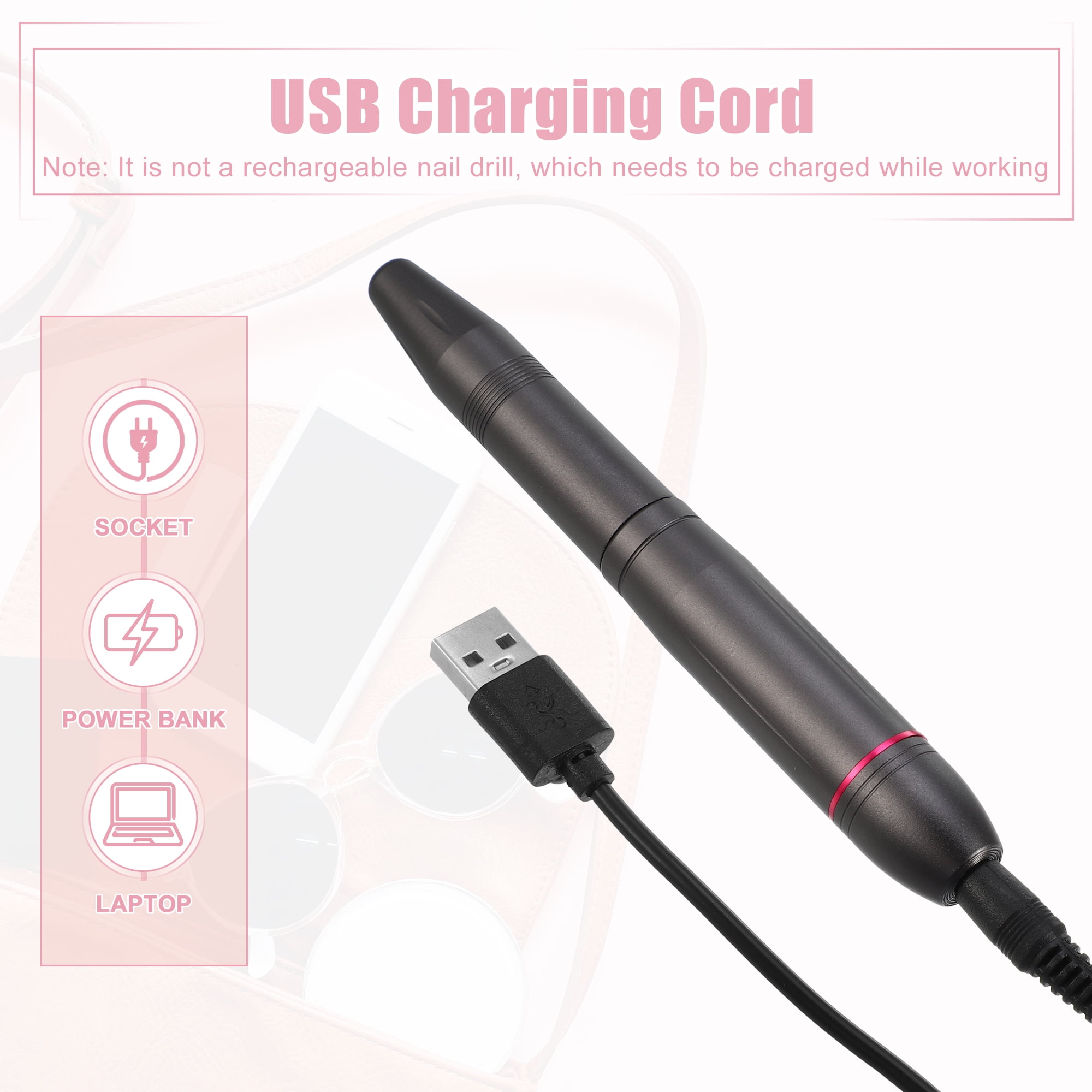 Unique Bargains Electric Nail Drill Kit 20000RPM Nail Drill Machine Nail Drill for Manicure Pedicure Polishing Deep Gray