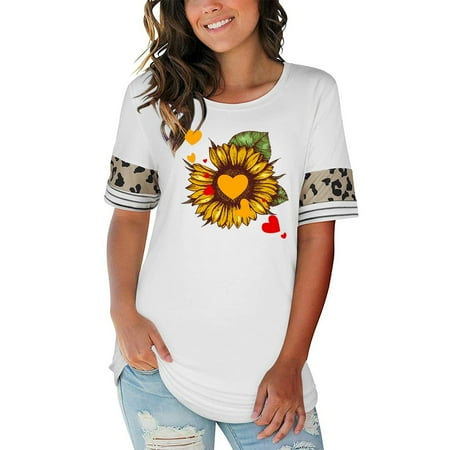 

TZNBGO Women s Tunic Tops Elegant Casual Crewneck Printed Flowy Short Sleeve T-Shirt Tops T-Shirt Top White M Plus Size Summer Tops For Women Topsy Turvy Women Workout Tops Scrub Tops104022