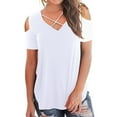 thumbnail image 1 of Womens Summer Tshirts V Neck Cold Shoulder Tunic Tops Blouse Shirts, 1 of 8